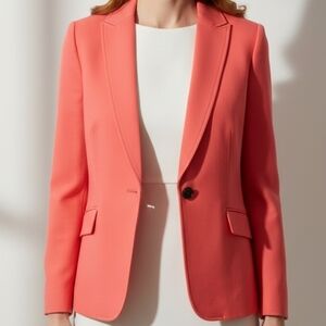 Talbots Wool Blazer Size 12 Salmon Pink Single Button Full Length Office Siren